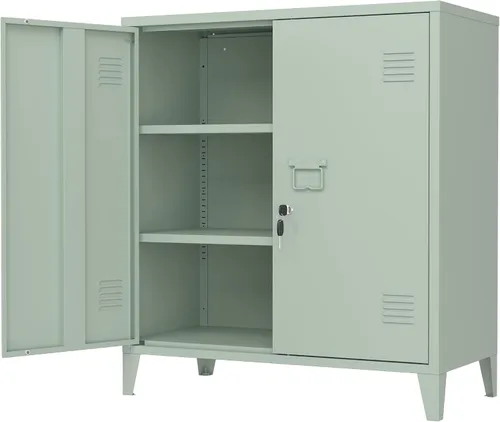 Miniatura 15 de Gabinete de almacenamiento de metal 35.4 "H Armario de almacenamiento con bloqueo Con 2 estantes y puertas ajustables, pequeño armario