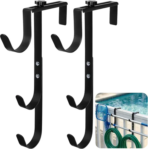 Miniatura 7 de PURPLE STAR 1N 2 ganchos dobles para valla de piscina para equipos de piscina, colgador ajustable para poste de piscina, ganchos de piscina Negro-2