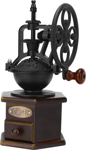 IMAVO Molinillo de café manual, molinillo de grano de café de madera con manivela de hierro fundido, diseño antiguo, perfecto para el hogar, Máquina