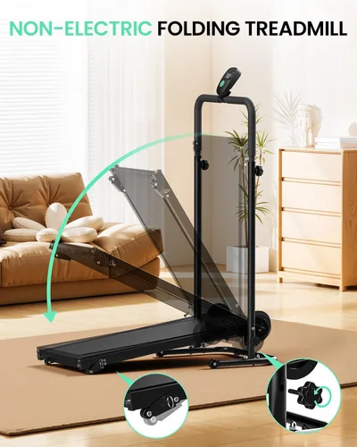 Miniatura 7 de AKLUER Non-Electric Treadmill with Dual Flywheel - Fixed Incline, Soft Foam Grips, Non-Slip Belt, LCD Monitor, Compact Foldable for Home/Gym Use