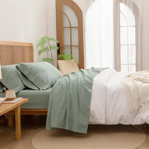 Miniatura 19 de BESTOUCH Juego de sábanas 100% algodón lavado, tacto súper suave, cómodo, elegante, ligero, juego de ropa de cama de 4 piezas, lino sólido, gris