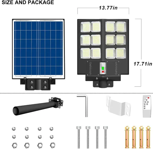 Miniatura 6 de Gebosun Luz de inundación solar de 600 W para exteriores, 60000 lm 7000 K, luz solar LED de seguridad solar IP65 impermeable del atardecer al