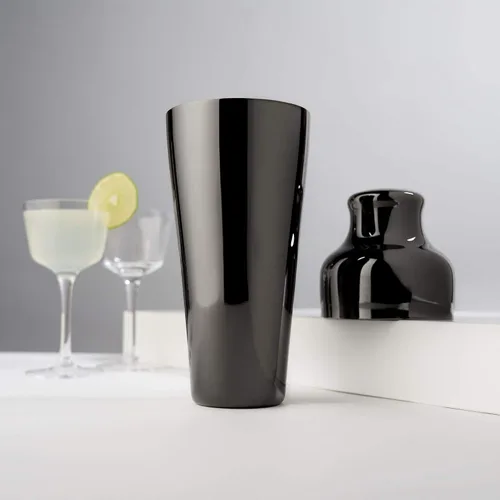 Miniatura 6 de Viski Coctelera parisina contorneada de acero inoxidable pulido de alto brillo con tapa y colador integrados, color negro, juego de 1 unidad de 25