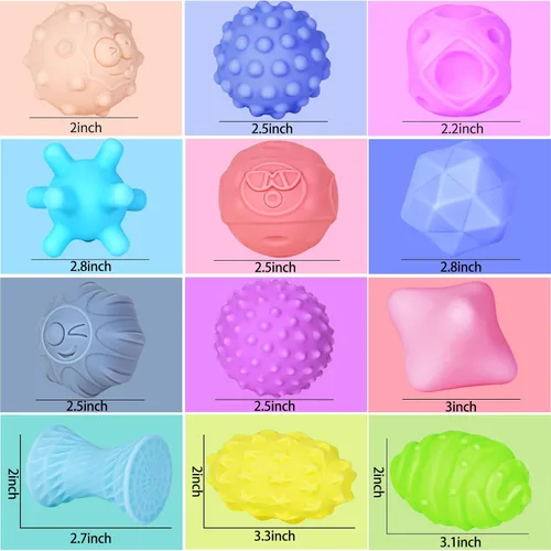 Miniatura 7 de 12 piezas de bolas sensoriales para niños pequeños de 1 a 3 años, juguetes sensoriales para bebés de 6 a 12 meses, juguete montessori para bebés