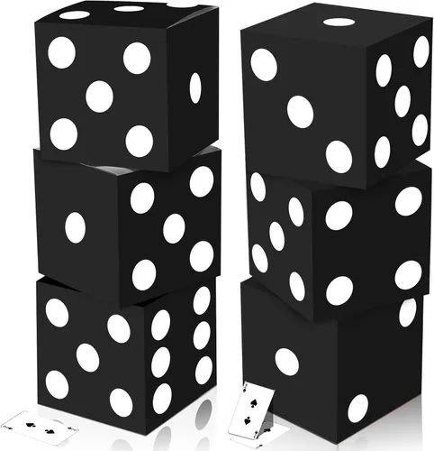 Tinlade 6 cajas de dados de 11 pulgadas Jumbo Vegas Casino Decoración de fiesta temática Big Vegas Decoración gigante de mesa dados de cartón,