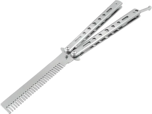 Miniatura 6 de Paquete de 2 cuchillos de mariposa peine de entrenamiento de práctica de peine plegable de acero inoxidable principiantes entrenador artes marciales