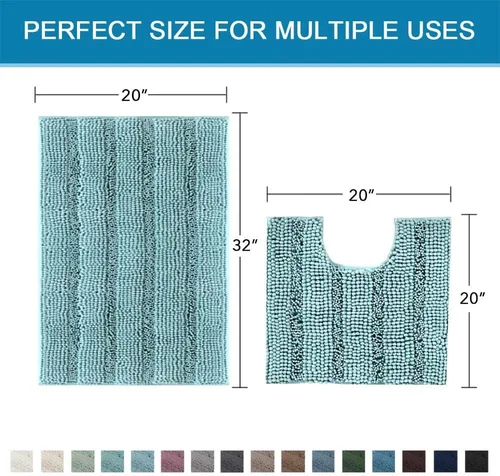 Miniatura 130 de H.VERSAILTEX Tapetes de baño antideslizantes para baño, alfombras de baño extragruesas de felpilla a rayas, tapetes de baño de 47" x 17", alfombras