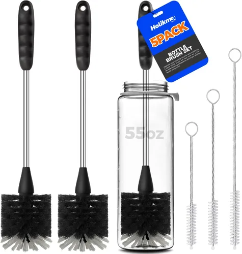 Miniatura 12 de Holikme Juego de 6 cepillos para botellas, cepillo limpiador de botellas de acero inoxidable de mango largo de 14 pulgadas, 3 cepillos para popotes