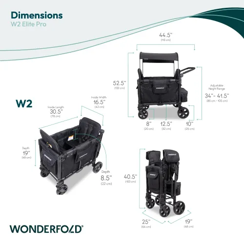 Miniatura 8 de WONDERFOLD W2 Elite Pro Cochecito Vagón (2 Asientos) – Cochecito Vagón Plegable con Asientos con Arneses de 5 Puntos, Mango de Empuje Ajustable