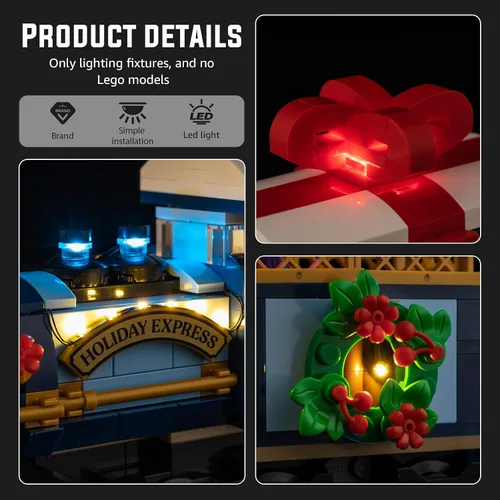 Miniatura 5 de Nitemode Kit de luces compatible con Lego Holiday Express Train 10361, diseño de interruptor de encendido/apagado mejorado, incluye accesorios