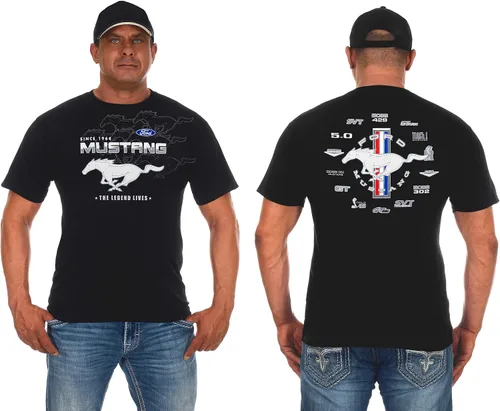 JH Design Camiseta de cuello redondo de manga corta para hombre con collage del Ford Mustang en 4 colores