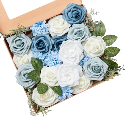 Miniatura 22 de Juego de flores artificiales, flores falsas para bricolaje, centros de mesa para bebé, ramo de novia, ramo de boda, arreglos de flores, velas