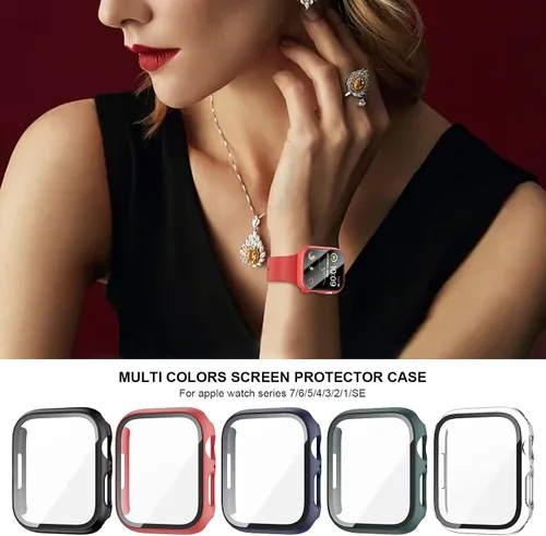 Miniatura 7 de Paquete de 5 fundas con protector de pantalla de vidrio templado para Apple Watch Series 9 8 7 de 45 mm, cubierta protectora ultrafina y delgada