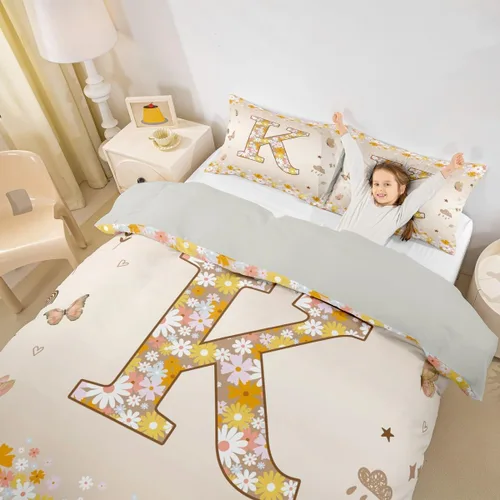 Miniatura 27 de Erosebridal Groovy - Juego de ropa de cama con inicial B de flores de los años 60S y 70S, funda de edredón floral vintage, juego de cama retro