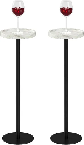 Miniatura 13 de Mesa de bebida, mesa auxiliar de pedestal pequeña, mesa de cóctel redonda, mesa auxiliar circular con base de metal, para espacios pequeños