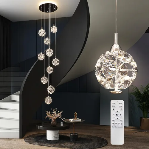 Miniatura 14 de Lámparas Colgantes Candelabros de Cristal Modernos Luminaria Colgante para Isla de Cocina Lámpara Colgante de Esfera, Candelabro Ajustable