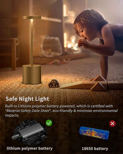 Miniatura 7 de Pack de 2 lámparas de mesa inalámbricas, lámpara de escritorio recargable con batería LED de 5000 mAh, metálica, USB, portátil, lámpara de mesa