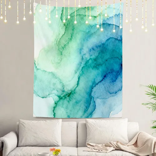 Miniatura 36 de Shrahala Tapiz de pared azul brillante, acuarela azul degradado para colgar en la pared, tapiz grande decorativo de fibra de poliéster, dobladillo