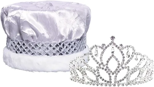 Miniatura 15 de Anderson's Royal Grandeur Set, Mirabella Tiara/Corona de Satén Triturado/Banda Plateada/Ribete de Piel Trenza azul/plateada/piel blanca