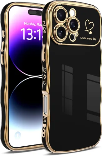 IAIYOXI Funda para iPhone 11 para mujeres y niñas, bonito diseño ondulado con forma rizada, patrón de corazón, protección de cámara elevada, chapado