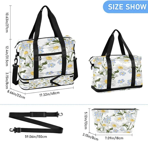 Miniatura 3 de Flradish Forget-me-not Flower Sports Gym Bag,Travel Duffel bag with Wet Pocket & Shoes Compartment Lightweight Waterproof Overnight Bag for Men Women