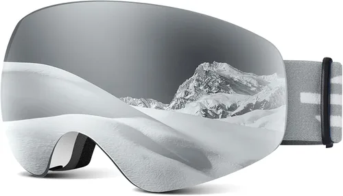 Miniatura 10 de Gafas de esquí para niños, gafas de esquí de nieve para niños, jóvenes, adolescentes, niños y niñas de 5 a 14 años 03.white con lente plateada