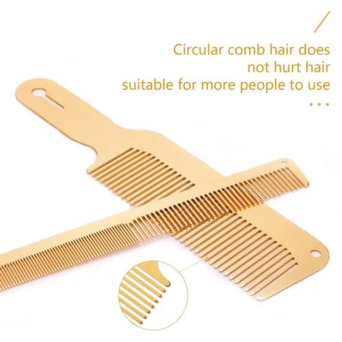 Miniatura 3 de CGBARBER Juego de 3 piezas de peine de metal y cepillos de peluquería, acero inoxidable para hombres y mujeres, corte de pelo, parte superior plana