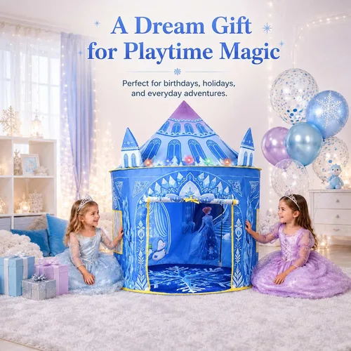Miniatura 4 de Amplov Tienda de campaña desplegable de princesa, juguetes de Frozen para niñas, grande de 53" x 41" pulgadas, casa de juegos castillo de hielo