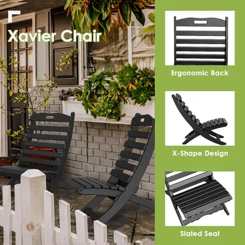 Miniatura 3 de GREENVINES Silla plegable Xavier Wave Sillas Adirondack portátiles Plástico HDPE Silla para fogata para todo tipo de clima Negro