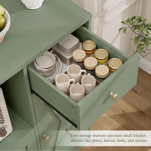 Miniatura 5 de HOSTACK Armario de microondas con estación de carga, armario de almacenamiento de cocina de 47 pulgadas de ancho con soporte para microondas, Verde