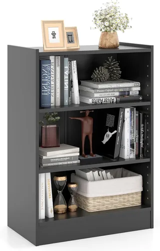 Giantex Estantería de 3 cubos, color negro, estantería abierta de 3 niveles con estantes ajustables, dispositivo antivuelco, organizador de