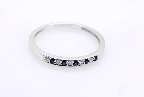Miniatura 2 de Dazzlingrock Collection Round Blue Sapphire & White Diamond Alternate Thin Stackable Wedding Band for Women 10K Rose Gold