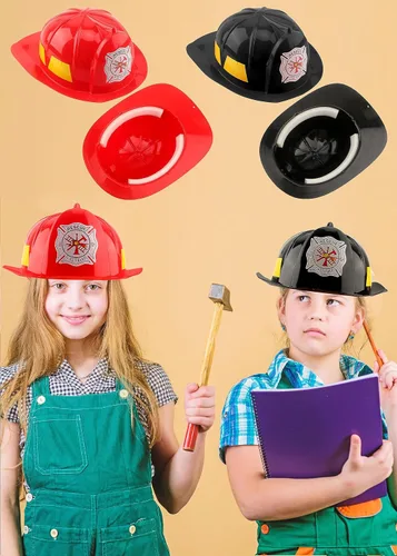 Miniatura 7 de Casco de bombero para niños, sombreros de plástico de bombero para niños y niñas, disfraz de fiesta de Halloween, 2 piezas Rojo