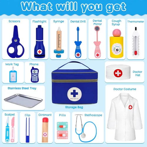 Miniatura 2 de COSILY Kit médico para niños, kit de médico para niños pequeños de 3 a 5 años, juego de simulación para niños pequeños con bolsa médica