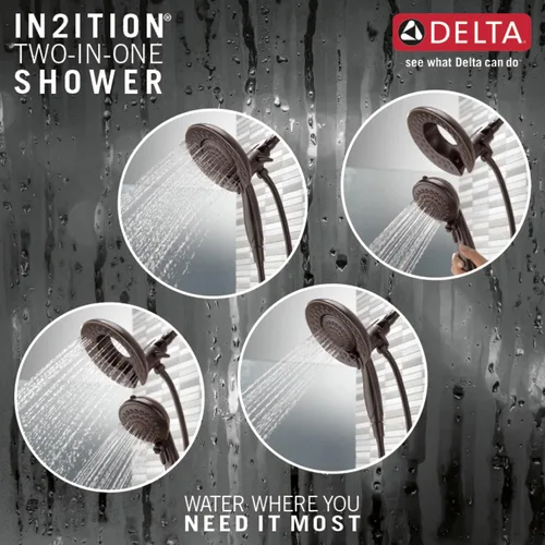 Miniatura 5 de Delta Grifo Cabezal de Ducha de Mano Dual 2-en-1 In2ition Touch-Clean de 5 Chorros con Manguera, Bronce Veneciano 58569-RB-PK
