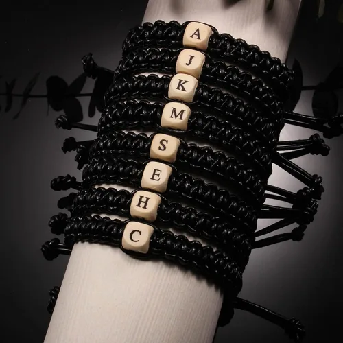 Miniatura 5 de Btysun Pulsera de cuero para hombre, pulseras con iniciales A-Z para niño, papá, hermano, regalos del día de San Valentín para él, novio, marido