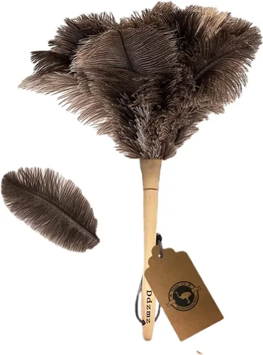 Plumero de avestruz para limpiar plumeros con asa, plumero de mano Ddzmz con plumas naturales esponjosas auténticas, plumero reutilizable para el