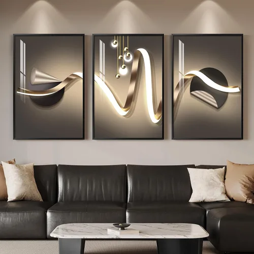 Miniatura 44 de Arte de pared moderno enmarcado en blanco y negro, 3 piezas de impresiones contemporáneas grandes para paredes, juego de 3 imágenes de hojas doradas