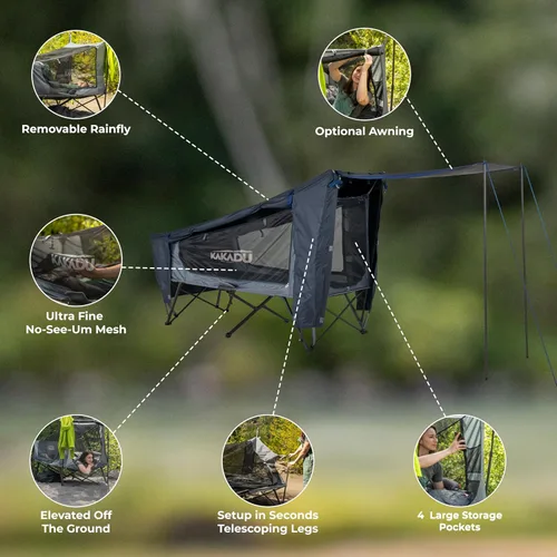 Miniatura 2 de Kakadu Tienda de Campamento Cuna, para 1 Persona, Configuración Fácil en 1 Minuto, Plegable, Compacta, Tienda Elevada con Toldo Impermeable
