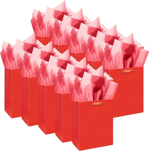 Miniatura 14 de qiqee 10 mini bolsas de regalo color verde frijol con asas de papel de seda de 6.3 x 4.7 x 2.4 pulgadas, tamaño pequeño para regalos de fiesta