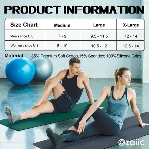 Miniatura 5 de Ozaiic Calcetines antideslizantes para yoga, entrenamiento en casa, Pure Barre, pilates, hospital, calcetines acolchados ideales para hombres