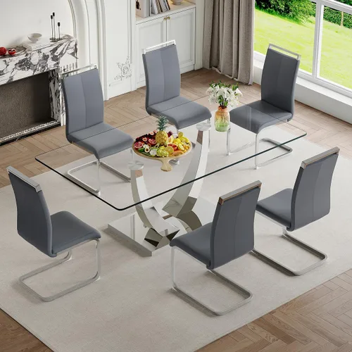 Miniatura 25 de Mesa de comedor moderna para mesa de comedor de mármol sintético de 4/6, 63 pulgadas, mesa de cocina rectangular, mesa de cocina y comedor de fácil