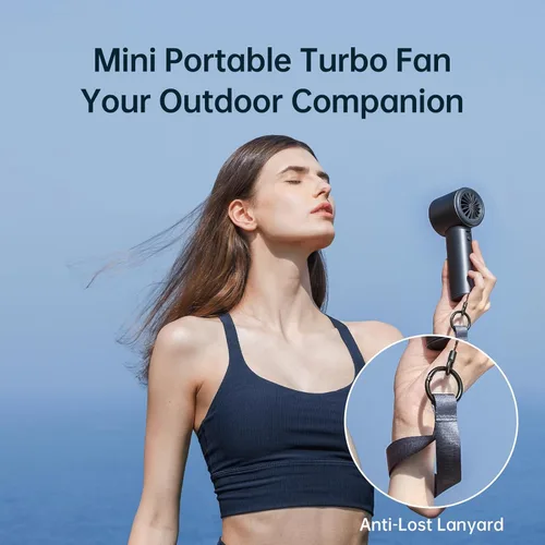 Miniatura 6 de JISULIFE Ventilador de mano portátil, velocidad (1-100) Turbo Mini ajustable y batería de 3600 mAh, ventilador personal recargable, pantalla Azul