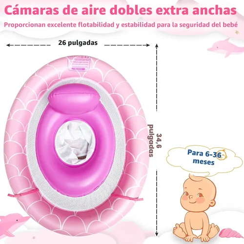 Miniatura 3 de Flotador para bebé con toldo para edades de 6 a 36 meses, protección solar UPF50+, toldo ajustable de 4 etapas, doble cámara de aire, asiento