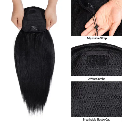Miniatura 3 de GLAM21USA Extensión de cola de caballo recta de 18 pulgadas de largo con cordón para mujeres negras, extensión de cabello natural con clip, pieza