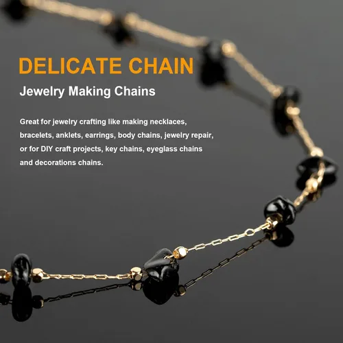 Miniatura 4 de KYUNHOO Cadenas de joyería de piedra natural de 16.4 pies a granel, cadenas de piedras irregulares negras para collares, tobilleras chapadas en oro