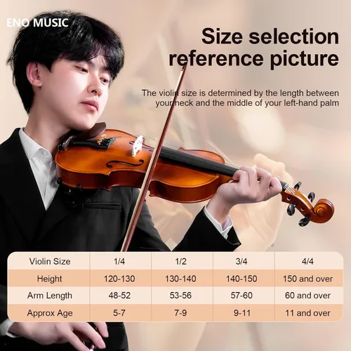 Miniatura 3 de ENO MUSIC Kit de violín de tamaño completo 4/4 para principiantes y adultos con arco de colofonia y estuche rígido, todos los accesorios
