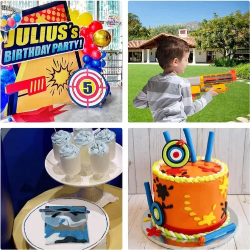 Miniatura 6 de Suministros de fiesta compatibles con Nerf - Paquete de 10 pistolas de cumpleaños para niños, decoración de guerra, máscaras faciales y gafas, 200
