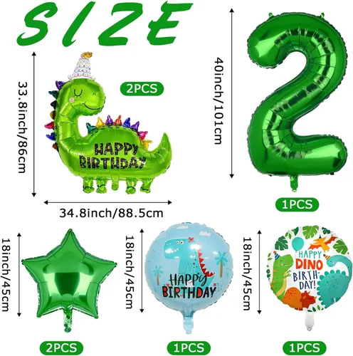 Miniatura 2 de 7 globos de dinosaurio, globos de aluminio de aluminio de tereftalato de polietileno con número de cumpleaños, suministros de fiesta de dinosaurio