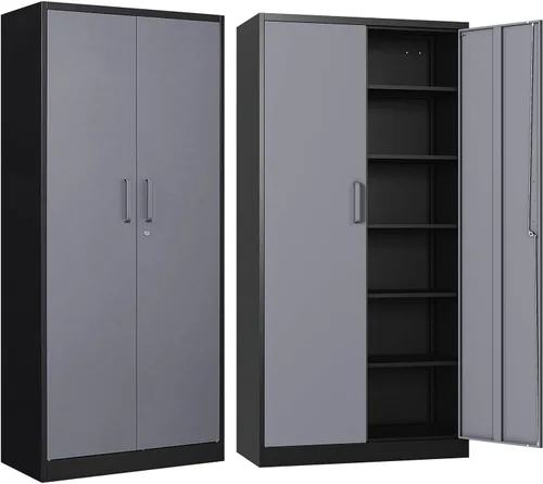 Miniatura 13 de Gabinete de almacenamiento de metal para garaje, armario de almacenamiento con cerradura de 71 pulgadas con 2 estantes ajustables y 1 cajón